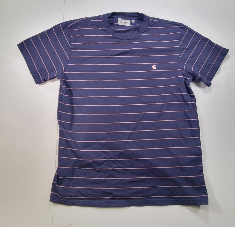 Carharrt Shirt Blue With Thin Pink Horizontal Stripes Medium