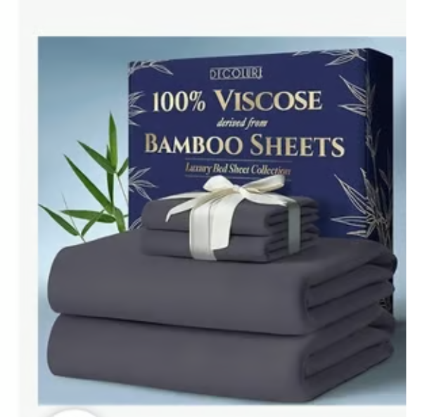 Luxury Decolure Viscose Bamboo Queen 4-Piece Bed Sheet Set in Grey-image