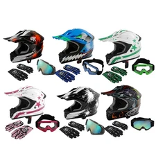 DOT Youth Kids Helmet ATV Dirt Bike Motorcycle Off Road Goggles Gloves S~XL