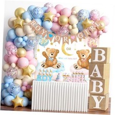 139Pcs Gender Reveal Decorations Kit with Baby Box Pink Blue Balloon Garland