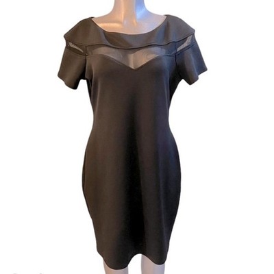 Bianca Nygard Pencil Office Dress Lace Chest Black Short Sleeve Stretch Size 16