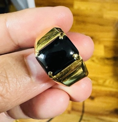 Massiver 18K 750 Echt VAE Gold schwarzer Stein Ring Größe 9,5/10'' 10,3 g