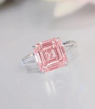 3.20 Ct Asscher Cut Lab Created Pink Sapphire 14k White Gold Plated Wedding Ring