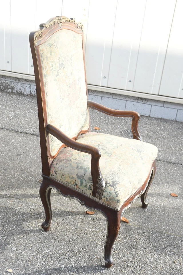 N94E01- Barock Sessel Armlehnstuhl Holz geschnitzt gepolstert 19.Jh  - Bild 3 von 4