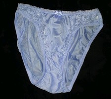 Vintage Vassarette Blue Silky Semi-Sheer Nylon Floral Lace Bikini Panties S EUC 