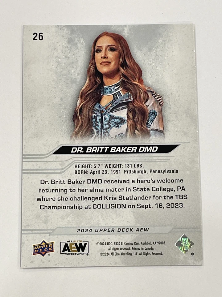2024 Upper Deck AEW Wrestling #26 - Dr. Britt Baker DMD - Image 2 of 2