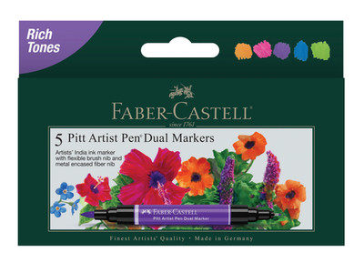 Faber-Castell Rich Tones Pitt Artist Pen Dual Markers, 5ct