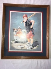 SANDLOT Boys Dog BASEBALL At Bat WAYNE NEAL Frame Matted ART PRINT 16¼" x 14¼"