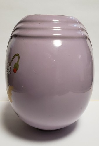 Vintage Toyo Japan Lavender Glaze Ribbed Vase Red White Poppies Gold Trim - 第 4/7 張圖片