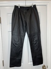 Vintage Black Leather Pants Sz 6 Waist 28  Front Zip Women Moto Straight Leg