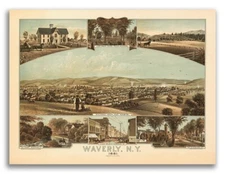 Waverly New York 1881 Historic Panoramic Town Map - 20x28