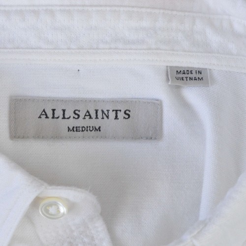 AllSaints Mens Shirt M White Long Sleeved Cotton Stretch Button-Up - Picture 7 of 9