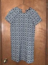 Zara Basic Button Neck Dress Size S Patterenes Blue White
