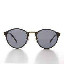 Black Round Pantos Vintage Sunglass with Metal Bridge and Gray Lens - Luca