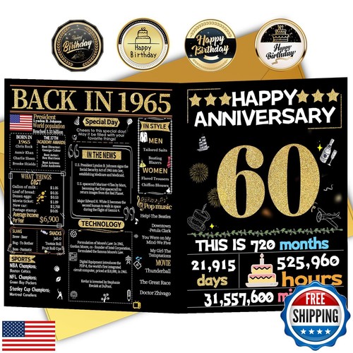 60th Anniversary Card for Women Men, Gold Wedding Card for Wife Husband, Swee