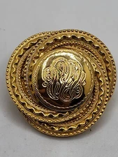 Vintage Gold Tone Metal Monogram Brooch/scarf Clip