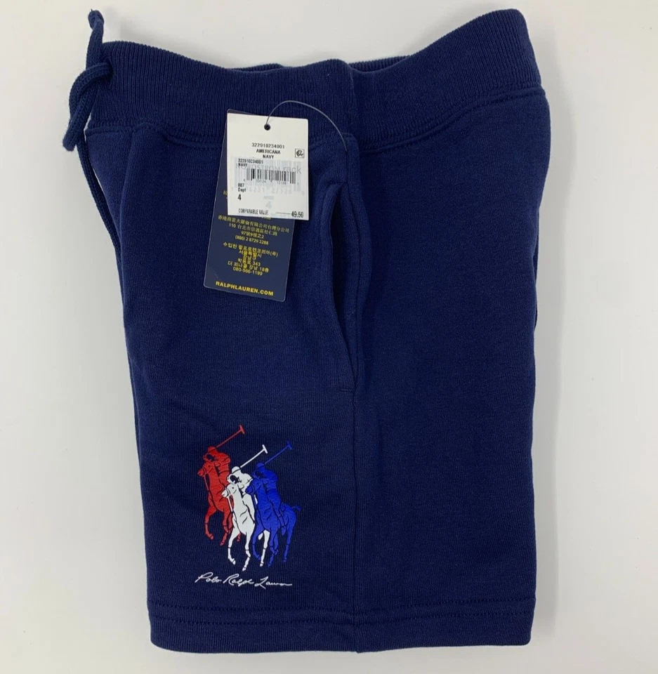NWT Ralph Lauren Boys 4T 4 Blue Knit Shorts with Big 4th of July Pony Logo - Image 2 of 4