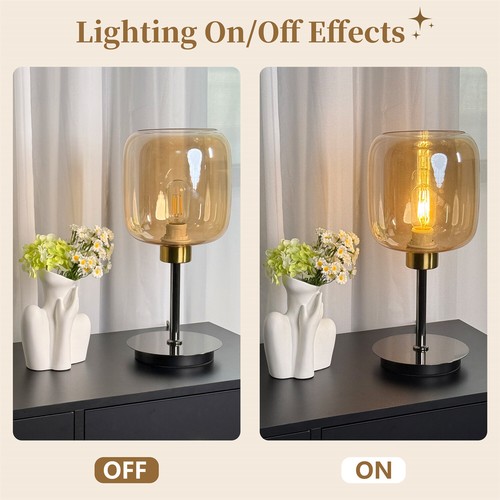 Mid Century Table Lamp Vintage Glass Shade Desk Lamp Cognac Amber Seeded Glass - Picture 6 of 12