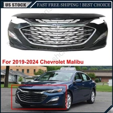 For 2019-2024 Chevy Malibu Front Bumper Cover Upper & Lower Grille Fog Light Set