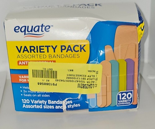 Equate Antibacterial Bandages Variety Pack, 120 Count-Box Damage - 第 1/2 張圖片