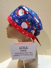 Sparkle Santa blue Christmas Pixie Skull Women's Surgical Scrub Hat