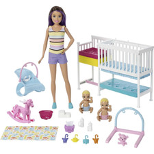 Barbie Nursery Playset with Skipper Babysitters Doll 2 Baby Dolls Crib & 10+ Pcs