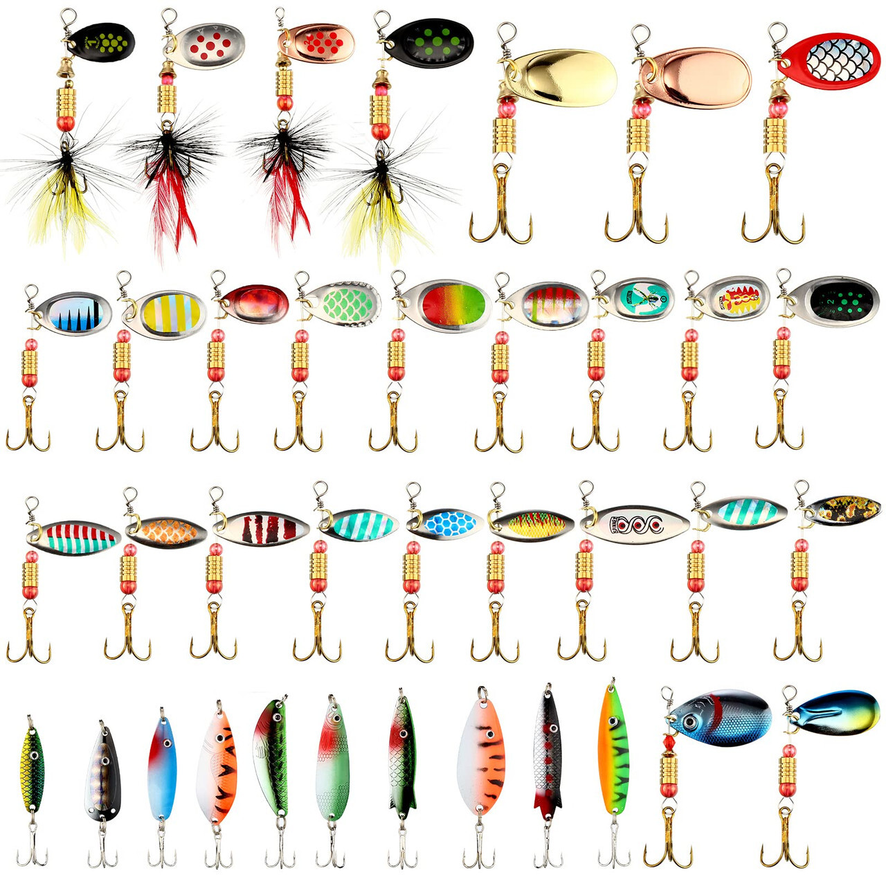 100 Pcs Fishing Lures Spinner Baits Metal Trout Lures Fishing Spinners and Spinn - Image 1
