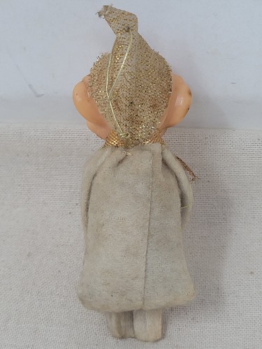 Vintage Christmas elf knee hugger rubber face gold Japan Ornament 3.5" - Picture 7 of 13