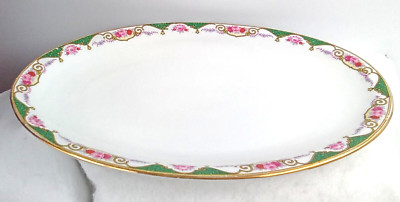 Bloch & Co Medium Platter Tray Eichwald Czech Floral Green White Vtg Porcelain