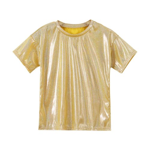Girls Top Sparkly Metallic Shiny Loose T-Shirts for Dance Performance Costume - Picture 19 of 82