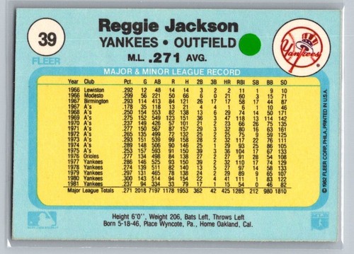 Reggie Jackson 1982 Fleer #39 - Foto 2 di 2