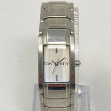DKNY Tank Watch Women 18mm Silver Tone Faceted Crystal New Battery SMALL 6"