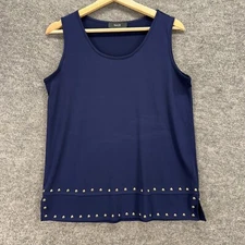 Naif Blouse Women M Medium Blue Rhinestone Sleeveless Wide Strap Casual Solid