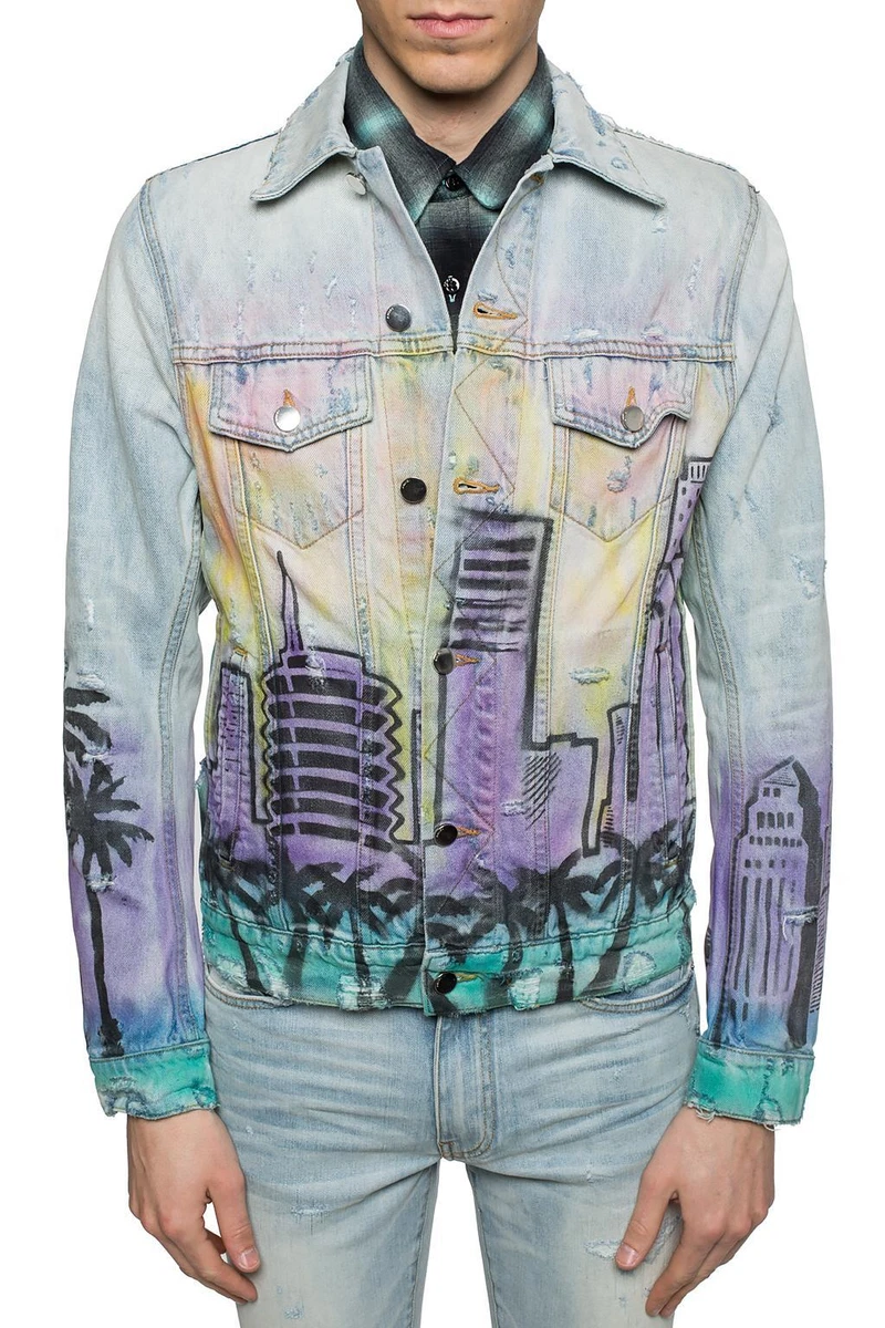 Amiri Floral-detail Denim Jacket in Blue for Men