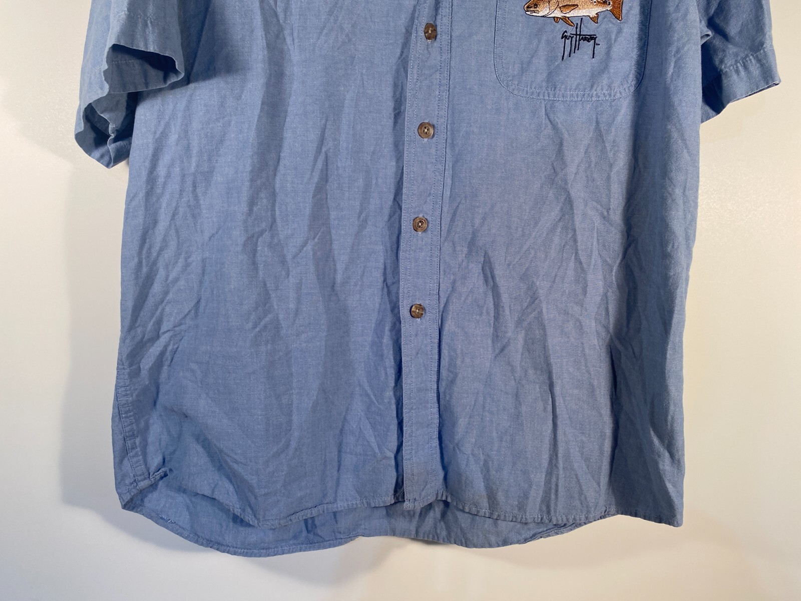Guy Harvey Aftco Bluewater Blue Fish Embroidered Button Shirt Men Size