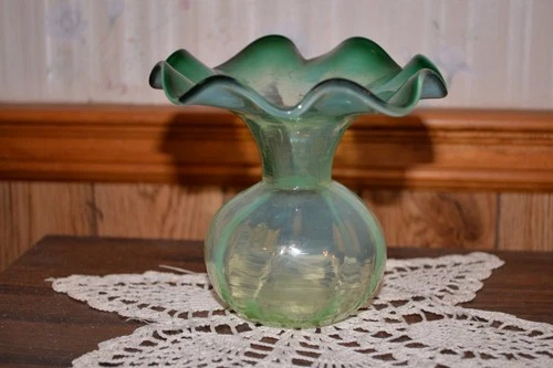 Fenton Uranian Ruffled Glass Vase