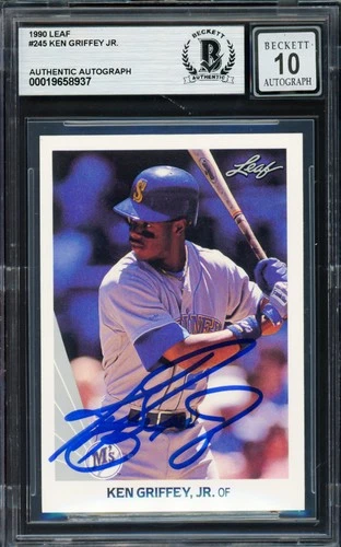 Ken Griffey Jr. Signed 1990 Leaf Card 245 Seattle Mariners Auto GM 10 Beckett