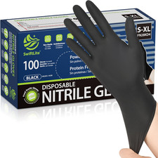 Black Nitrile Gloves, Food Safe Disposable Gloves Latex Free, Rubber Gloves Powd