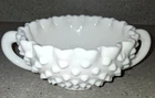 VTG Fenton Hobnail Milk Glass Bowl with Double Handles for Nuts/Candy Exc Cond
