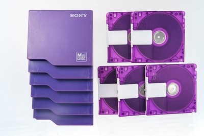 Sony 5MDW-74ACP Purple Expanding Case & 5x Bianca 74 Min MiniDiscs Used