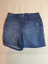 Seven7 Shorts Women's 4 Mid Rise Medium Wash Whiskered Stretch Denim Blue