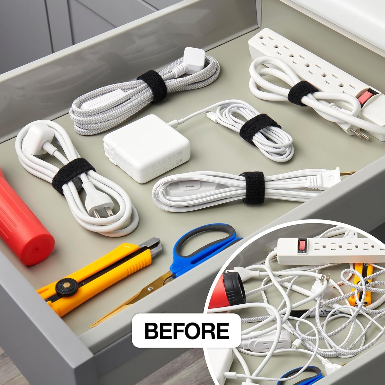 Self-GRipping Cable Ties Reusable Nylon Black 40 Pack for Cord Management