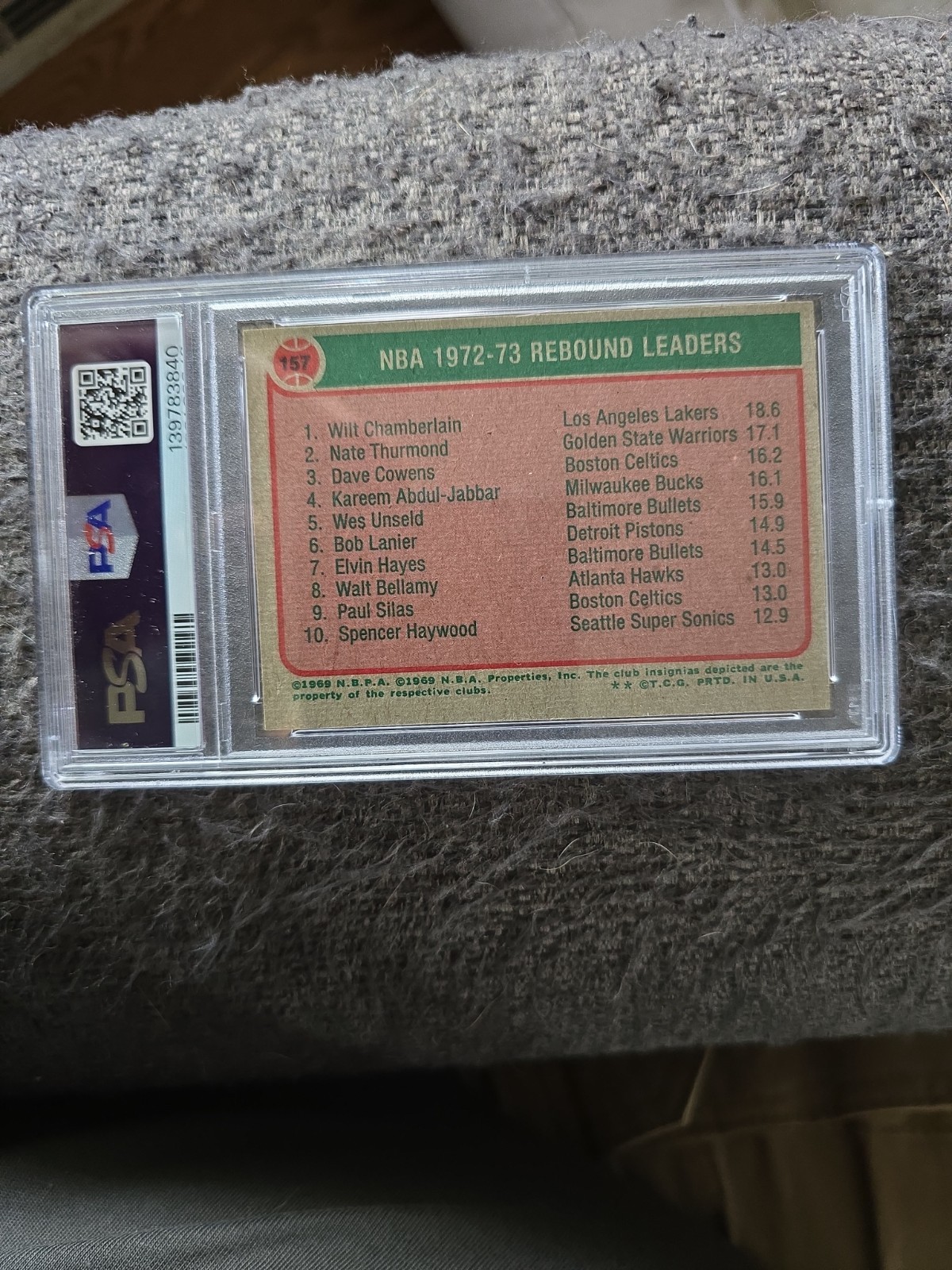 1973 Topps NBA Rebound Leaders Wilt Chamberlain, Nate Thurmond, Dave Cowens... view 2