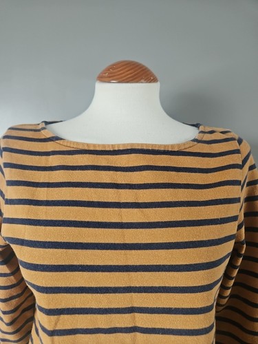 JACK WILLS - STRIPED SWEATER JUMPER TOP - SIZE 10 - BROWN / NAVY - 3/4 SLEEVES - Picture 2 of 5