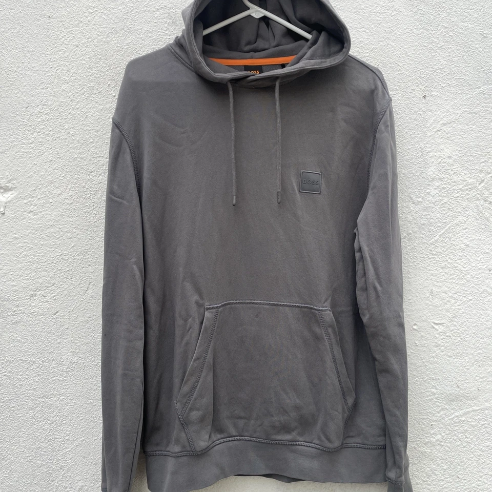 Boss Wetalk Sudadera con Capucha de Algodón para Hombres Pequeña Gris Pullover Diseñador Logo Parche Suave Delgado Foto 2 de 4