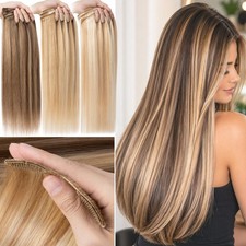 Double Weft Clip In Real Remy Human Hair Extensions 8PC Full Head Thick Balayage