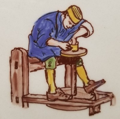 Polychrome Dutch Delft Tile Depicting Craftsmanship Of The Day Framed Grout Vtg