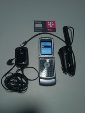 Motorola RAZR V3 Flip Phone Silver T-Mobile w/ Battery/Charger/Car Charger