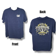 Gildan Caterpillar CAT SS Navy Blue 2 Side Graphic T-shirt Mfg by Caterpillar XL
