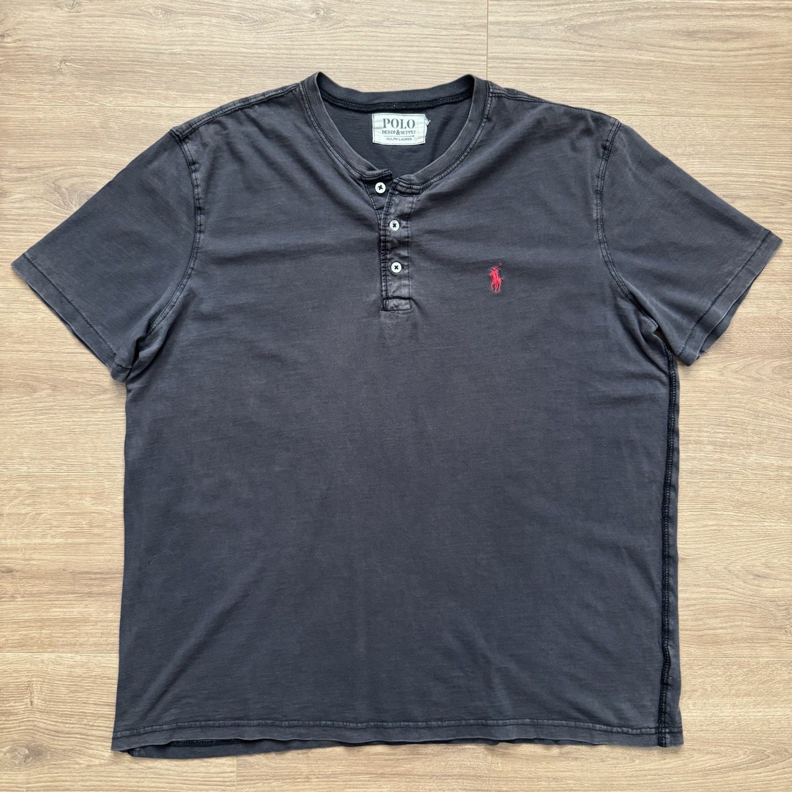 VTG Polo Denim & Supply Ralph Lauren Henley T-Shirt Faded Black Sz L Soft Cotton thumbnail 9